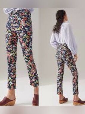 Anthropologie Maeve Size 27 Ultra High-Rise Straight Leg Jean Black Floral Print